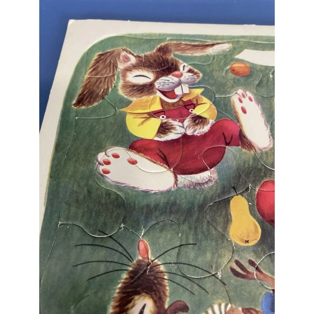 VTG Golden Press Playskool Bunny & Mouse Picnic Cardboard Frame Tray 80-8C - Picture 5 of 6